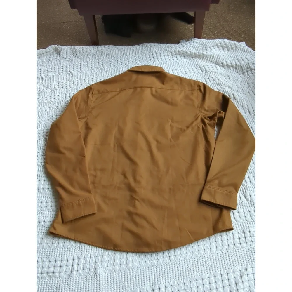 Poncho Flannel Slim Fit Magnetic Button Down Long Sleeve Shirt Brown Sz XL
